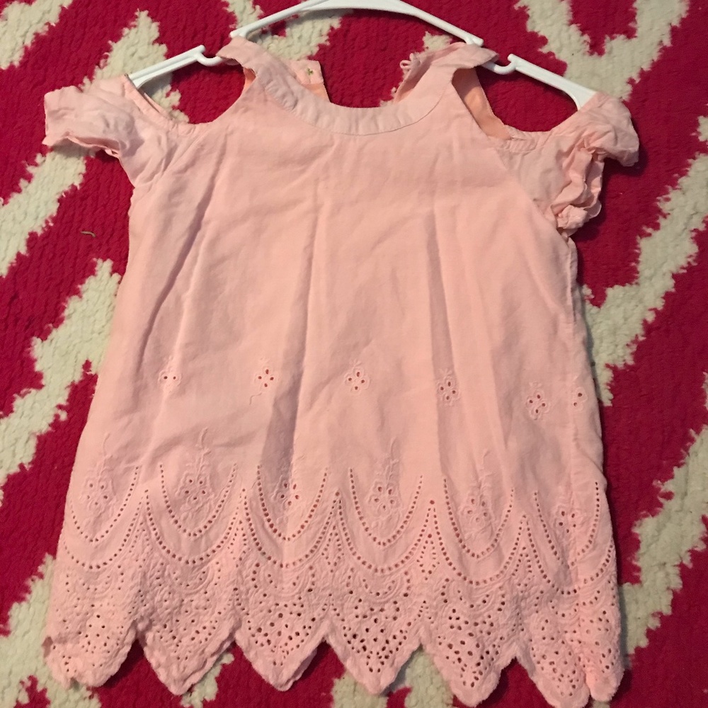 pink off the shoulder girls shirt